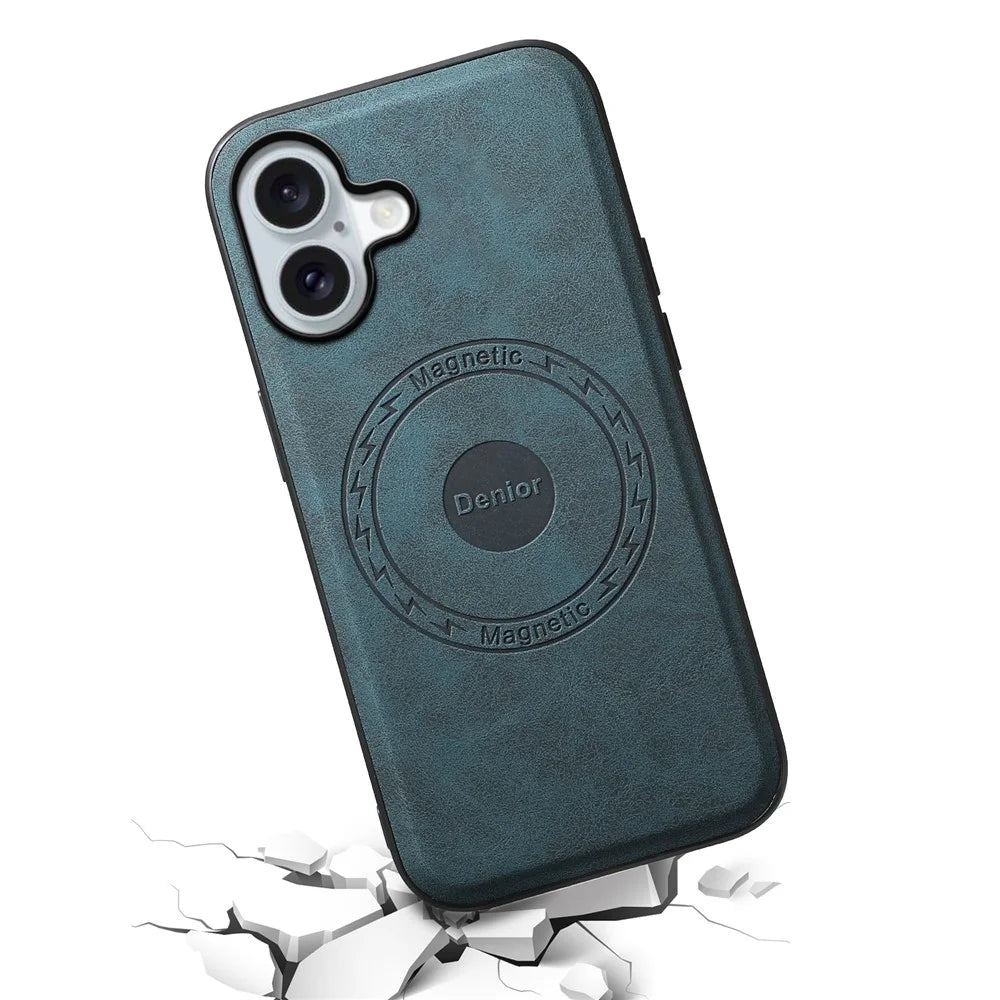 DENIOR A11 For iPhone 16 Case Leather+PC+TPU Phone Cover Compatible with MagSafe Wireless Charging - Blue - 3