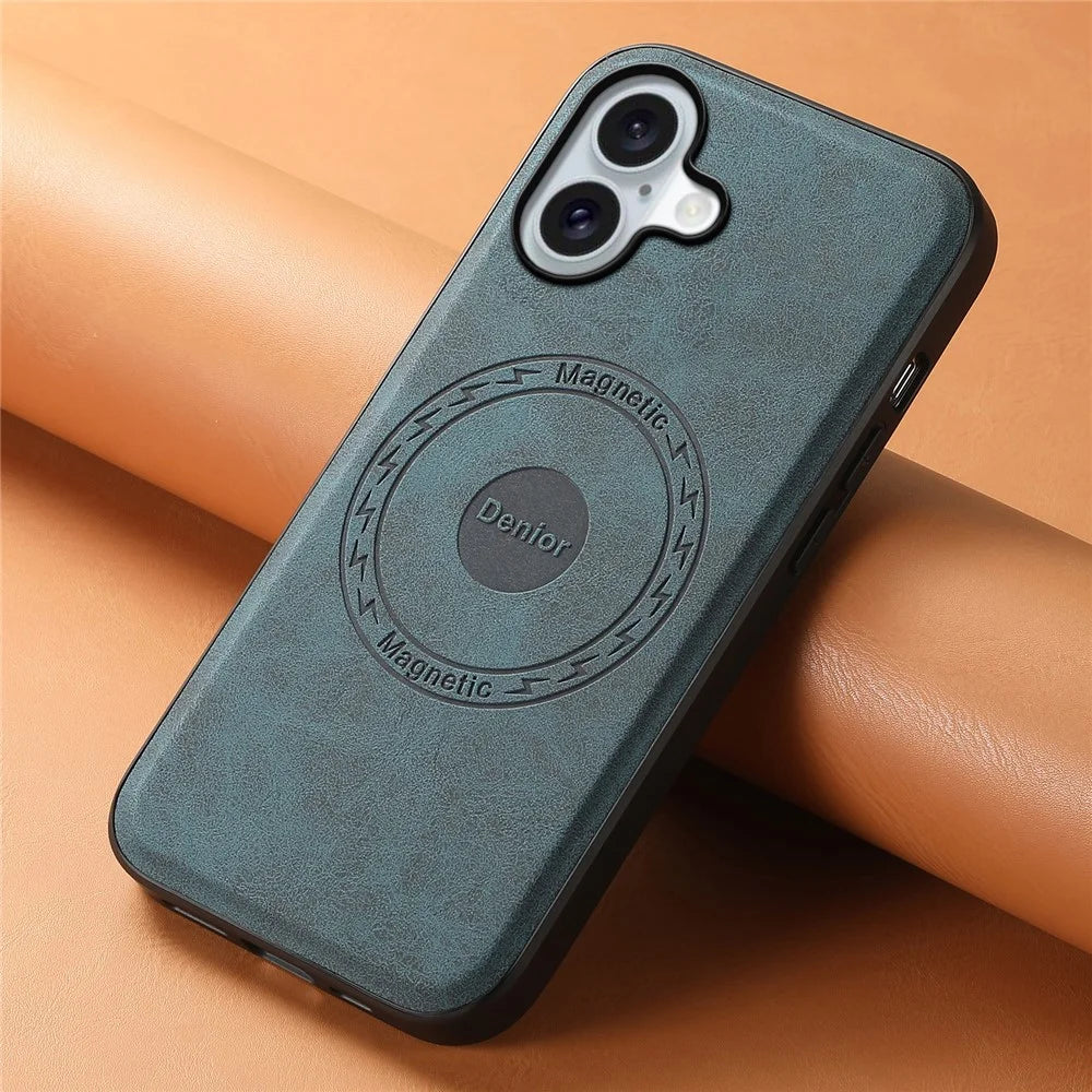 DENIOR A11 For iPhone 16 Case Leather+PC+TPU Phone Cover Compatible with MagSafe Wireless Charging - Blue - 5