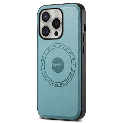 DENIOR A10 for iPhone 16 Pro Max Magnetic Case Non-Slip Leather Coated PC+TPU Phone Cover Cowhide Texture - Blue - 1