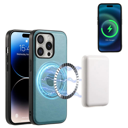 DENIOR A10 for iPhone 16 Pro Max Magnetic Case Non-Slip Leather Coated PC+TPU Phone Cover Cowhide Texture - Blue - 2