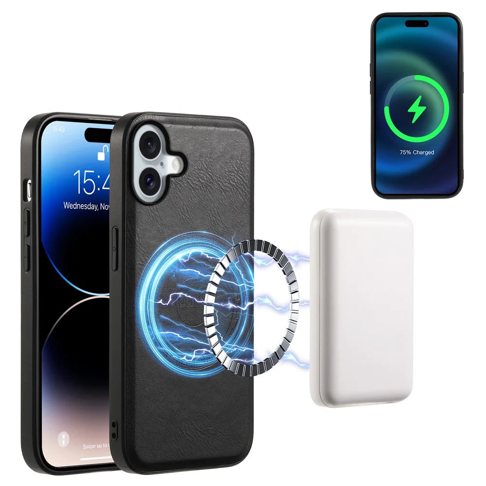 DENIOR A10 for iPhone 16 Plus Case Leather TPU PC Hybrid Phone Cover Compatible with MagSafe - Black - 2