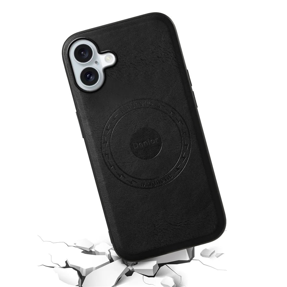 DENIOR A10 for iPhone 16 Plus Case Leather TPU PC Hybrid Phone Cover Compatible with MagSafe - Black - 3