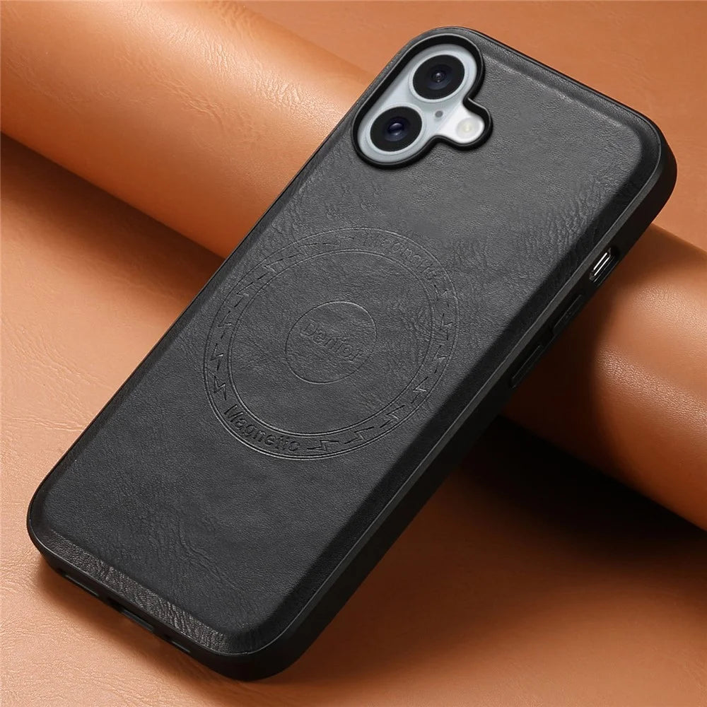 DENIOR A10 for iPhone 16 Plus Case Leather TPU PC Hybrid Phone Cover Compatible with MagSafe - Black - 5
