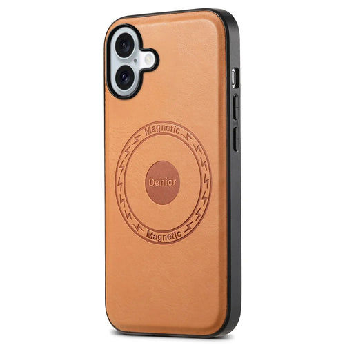 DENIOR A10 for iPhone 16 Case Compatible with MagSafe Cowhide Texture Leather Protective Cover - Khaki - 1