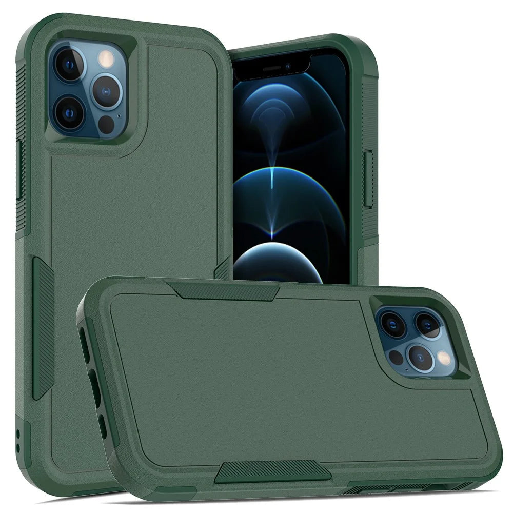 For iPhone 12 Pro / 12 6.1 inch Anti-scratch Phone Case Hard PC + Soft TPU Raised Bezel Protection Phone Cover - Dark Green - 1