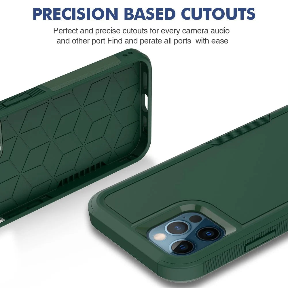 For iPhone 12 Pro / 12 6.1 inch Anti-scratch Phone Case Hard PC + Soft TPU Raised Bezel Protection Phone Cover - Dark Green - 2