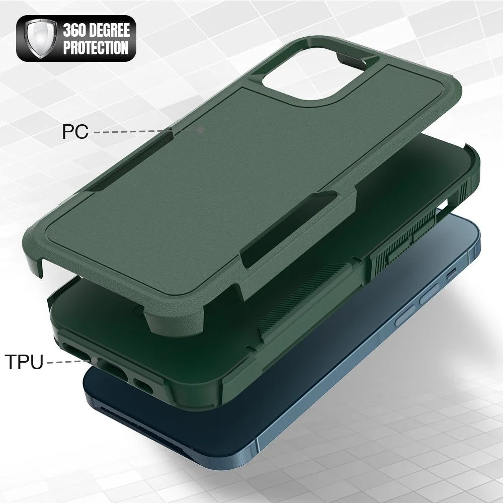 For iPhone 12 Pro / 12 6.1 inch Anti-scratch Phone Case Hard PC + Soft TPU Raised Bezel Protection Phone Cover - Dark Green - 4