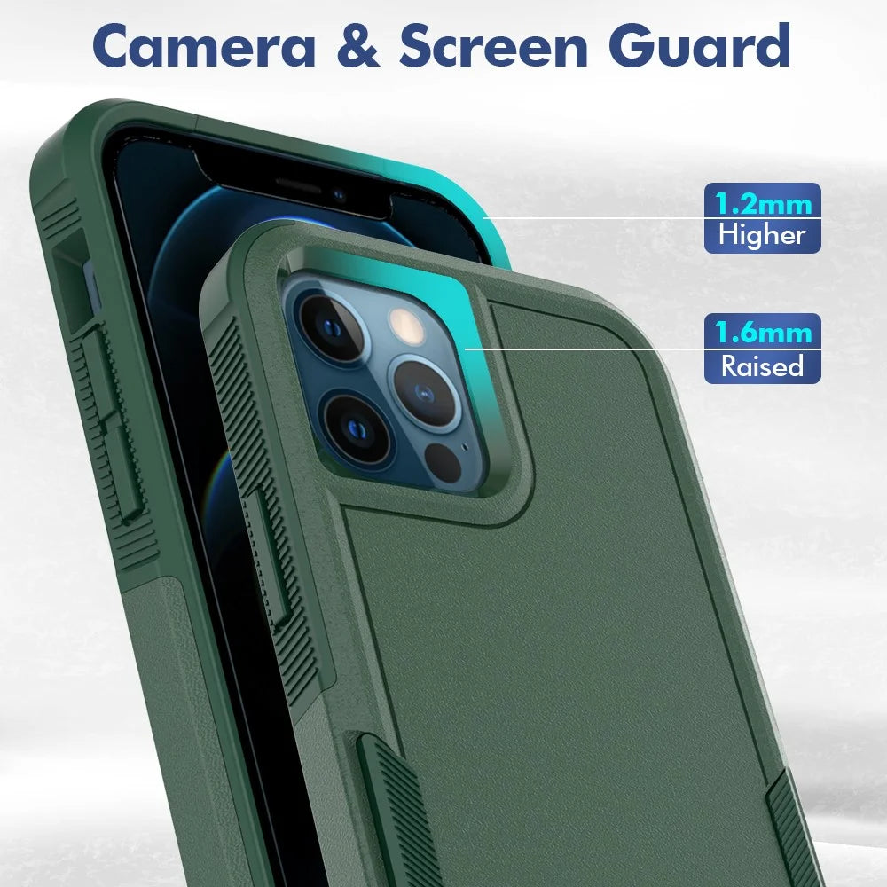 For iPhone 12 Pro / 12 6.1 inch Anti-scratch Phone Case Hard PC + Soft TPU Raised Bezel Protection Phone Cover - Dark Green - 5