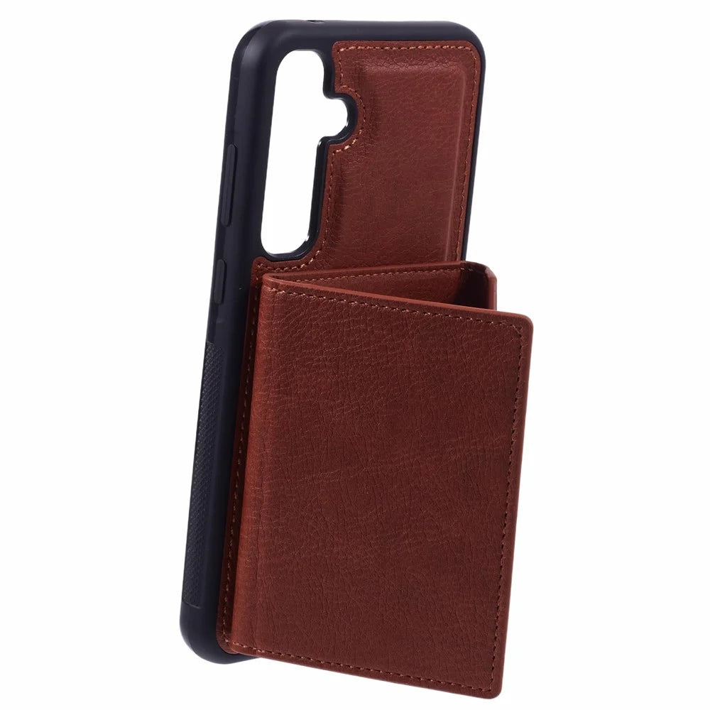 For Samsung Galaxy A15 4G / A15 5G Case TPU Phone Cover with Detachable Card Holder - Brown - 5