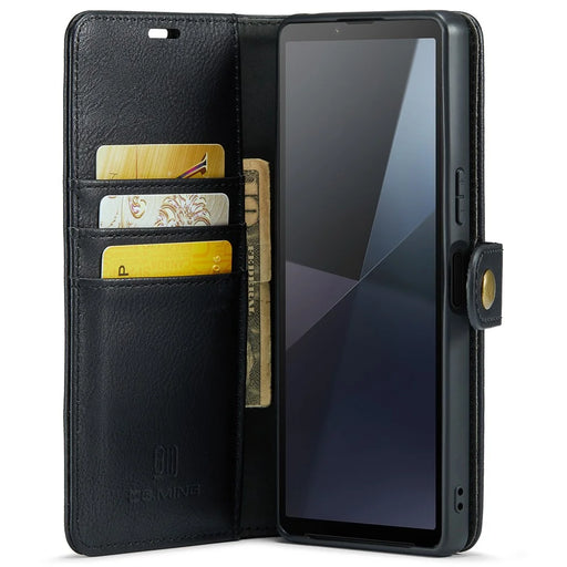 DG.MING for Sony Xperia 10 VI Case Removable 2 in 1 Split Leather Flip Phone Cover - Black - 2
