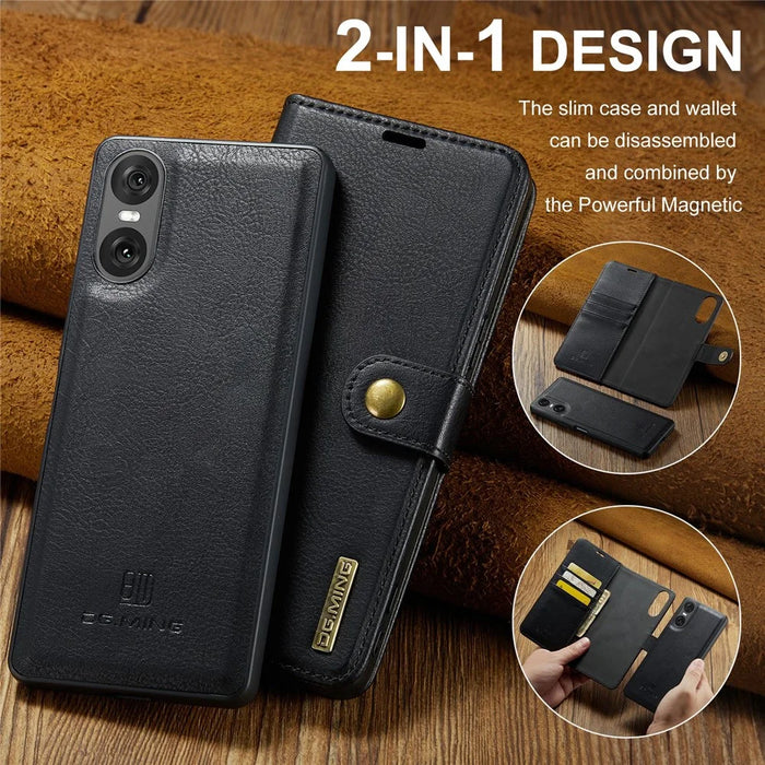 DG.MING for Sony Xperia 10 VI Case Removable 2 in 1 Split Leather Flip Phone Cover - Black - 4