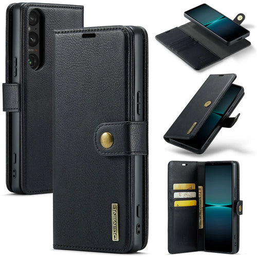 DG.MING for Sony Xperia 1 VI Case Detachable Split Leather Phone Cover - Black - 1