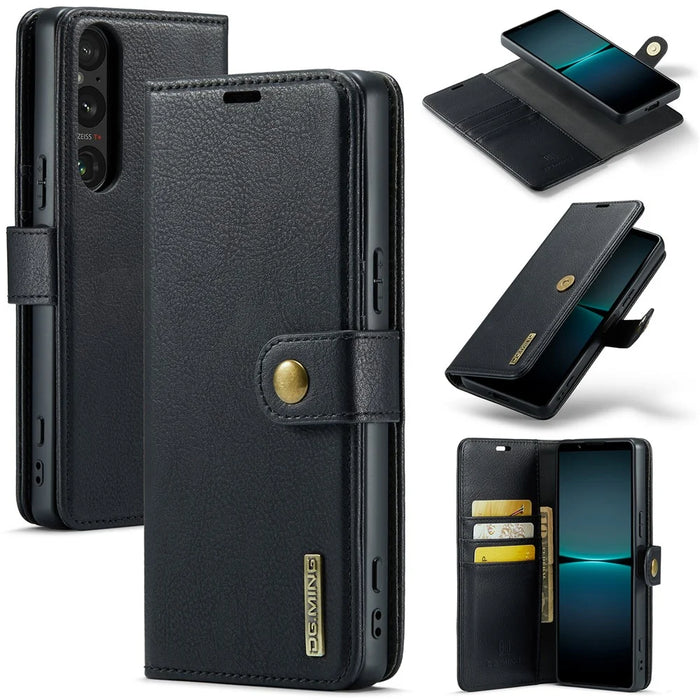 DG.MING for Sony Xperia 1 VI Case Detachable Split Leather Phone Cover - Black - 1