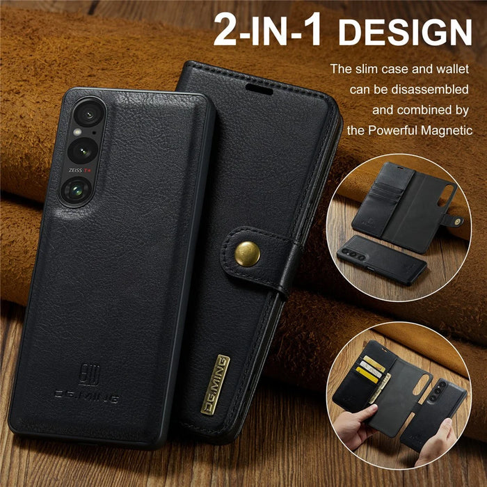 DG.MING for Sony Xperia 1 VI Case Detachable Split Leather Phone Cover - Black - 6