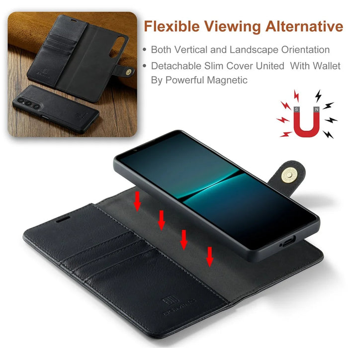 DG.MING for Sony Xperia 1 VI Case Detachable Split Leather Phone Cover - Black - 7