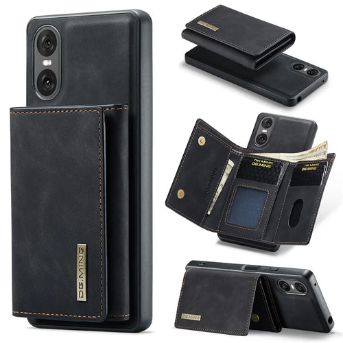 DG.MING M1 Series for Sony Xperia 10 VI Kickstand Case PU Back Phone Cover with Detachable Wallet - Black - 1