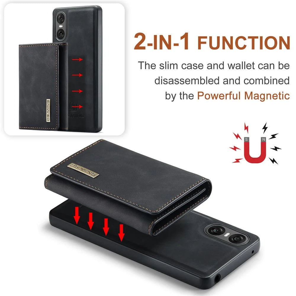 DG.MING M1 Series for Sony Xperia 10 VI Kickstand Case PU Back Phone Cover with Detachable Wallet - Black - 6