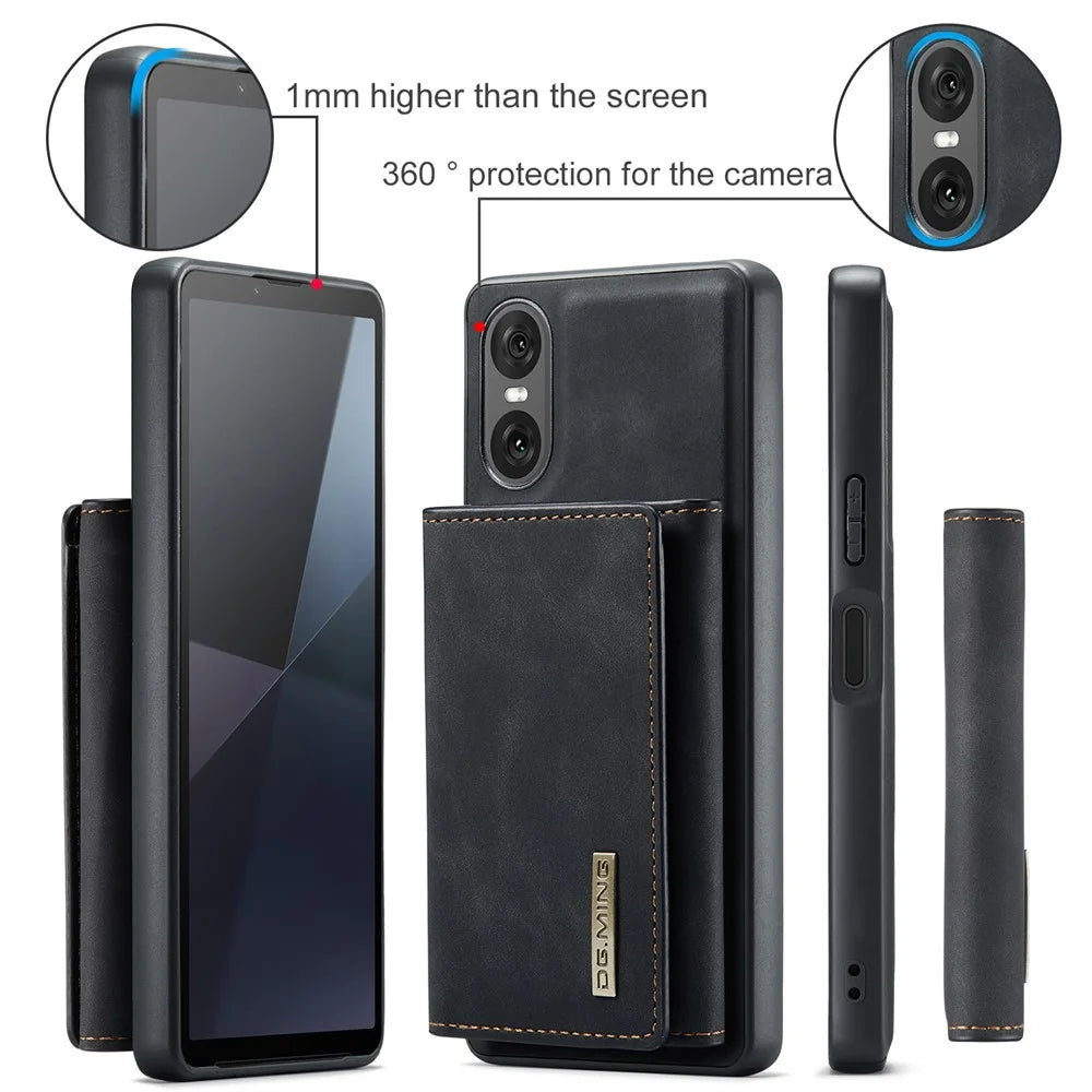 DG.MING M1 Series for Sony Xperia 10 VI Kickstand Case PU Back Phone Cover with Detachable Wallet - Black - 7