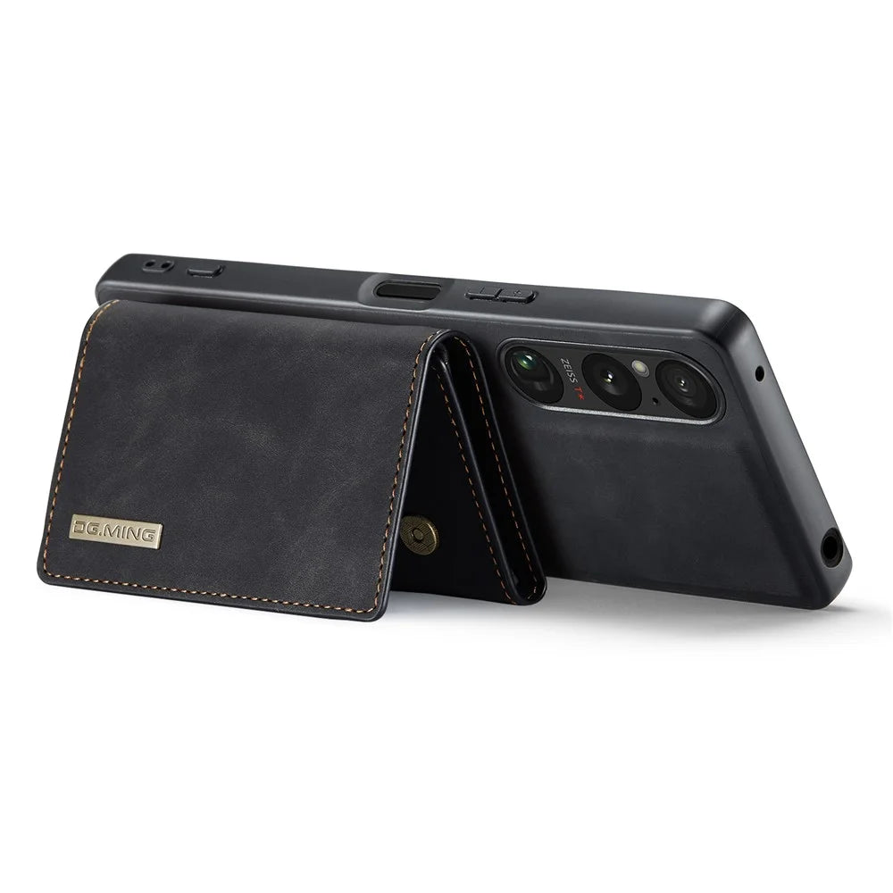 DG.MING M1 Series for Sony Xperia 1 VI Case Kickstand PU Phone Cover with Detachable Wallet - Black - 3
