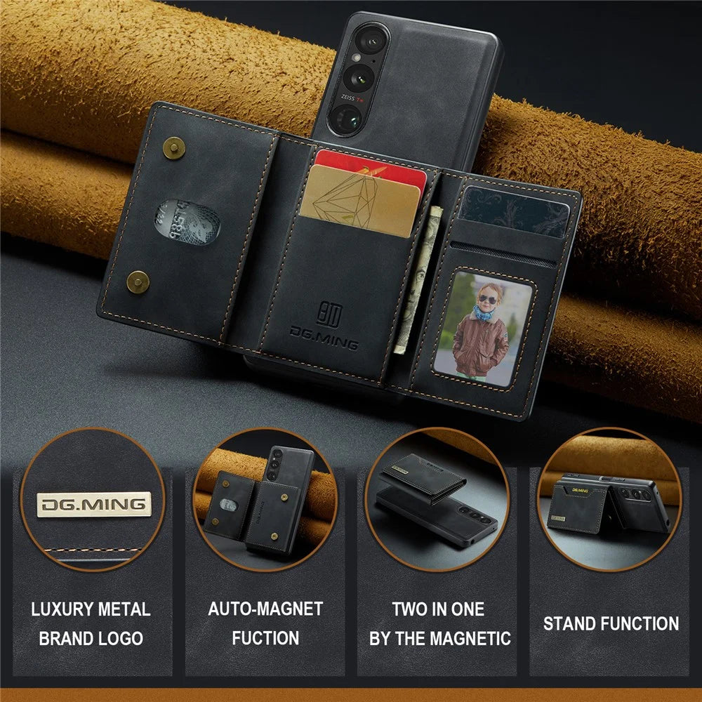DG.MING M2 Series for Sony Xperia 1 VI Case PU+PC+TPU Phone Cover Detachable Wallet - Black - 4