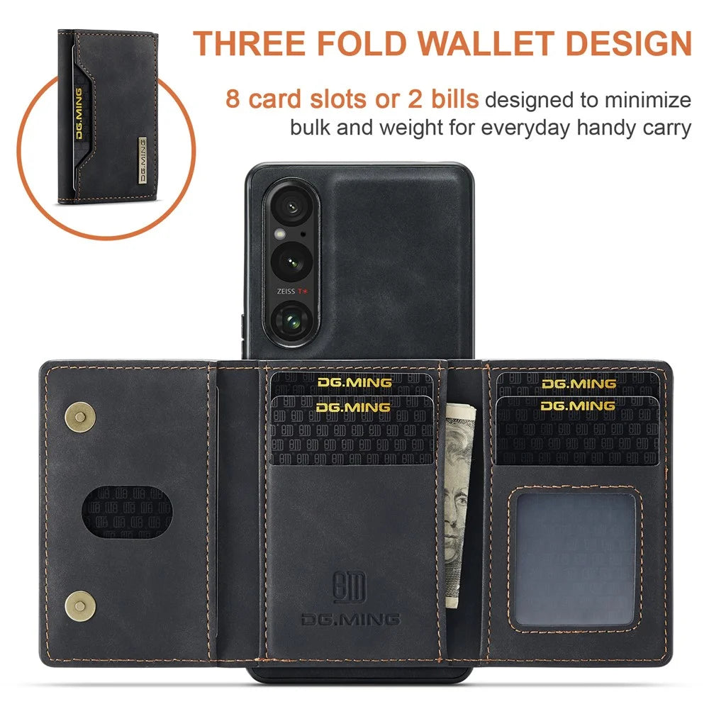 DG.MING M2 Series for Sony Xperia 1 VI Case PU+PC+TPU Phone Cover Detachable Wallet - Black - 6