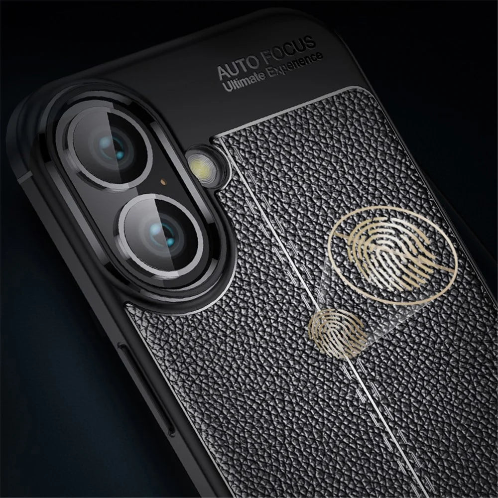 For iPhone 16 Case Litchi Texture Back TPU Phone Cover - Black - 3