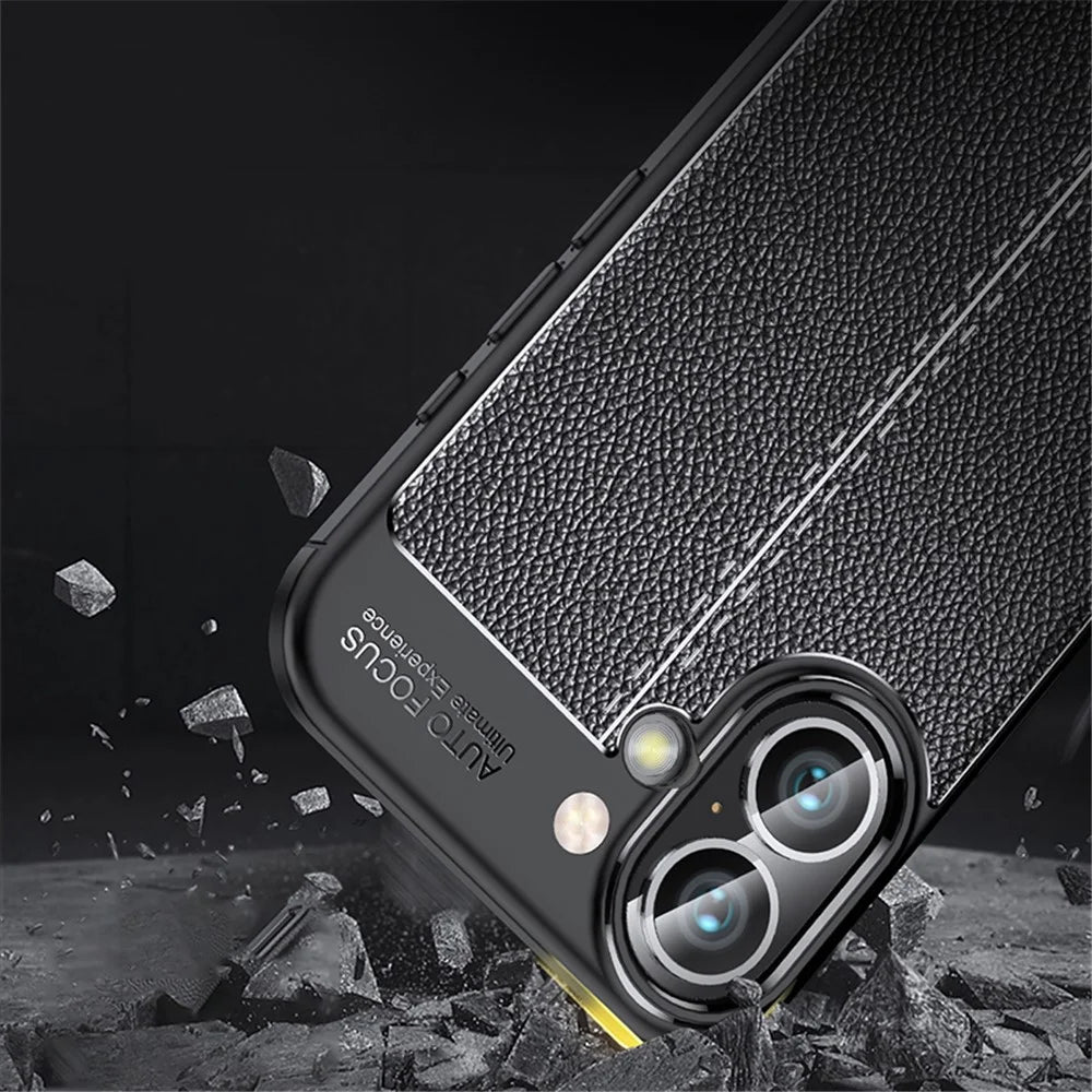 For iPhone 16 Case Litchi Texture Back TPU Phone Cover - Black - 4