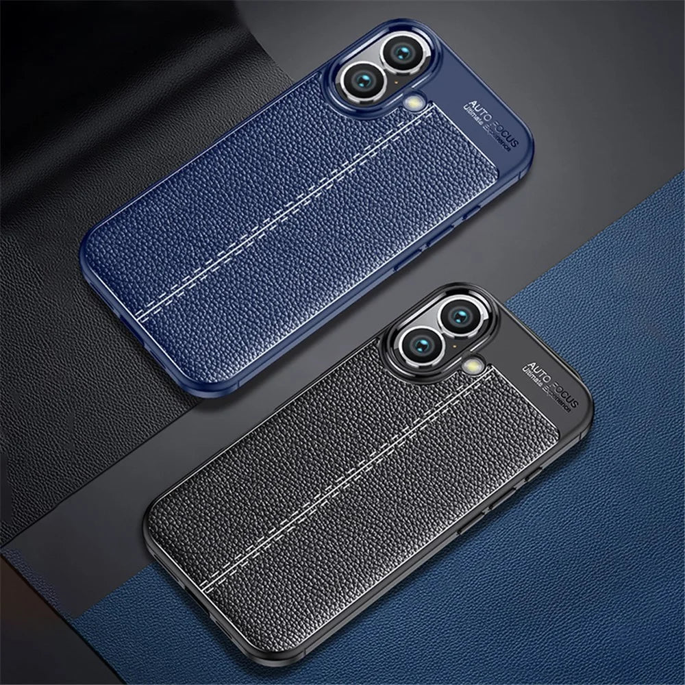 For iPhone 16 Case Litchi Texture Back TPU Phone Cover - Black - 7