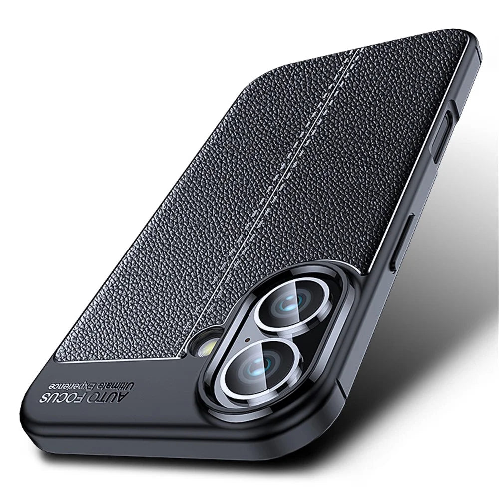 For iPhone 16 Plus Case Litchi Texture TPU Back Phone Cover - Black - 2