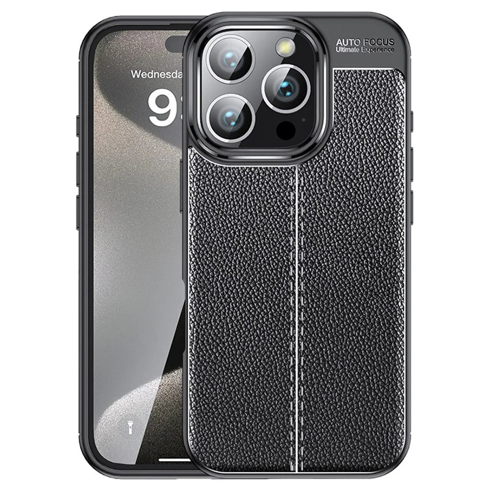 For iPhone 16 Pro Max Case Litchi Texture Anti-Drop TPU Phone Cover - Black - 1