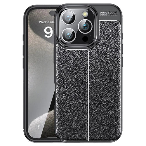 For iPhone 16 Pro Max Case Litchi Texture Anti-Drop TPU Phone Cover - Black - 1