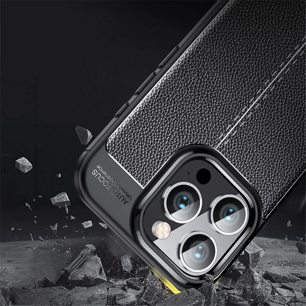 For iPhone 16 Pro Max Case Litchi Texture Anti-Drop TPU Phone Cover - Black - 4