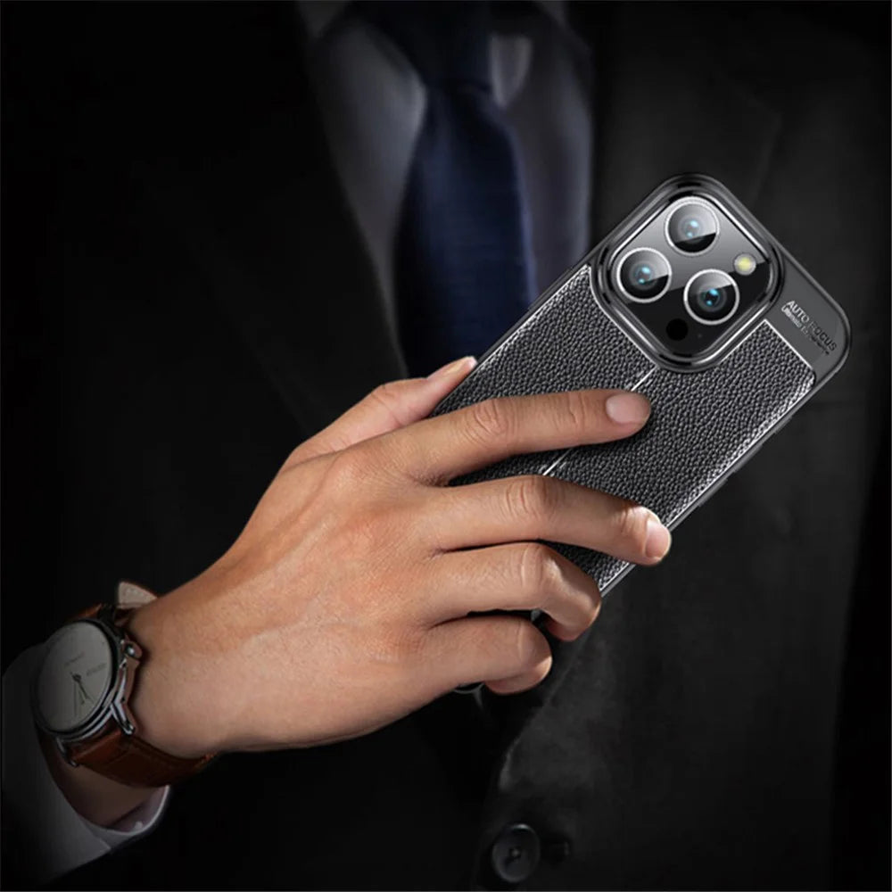 For iPhone 16 Pro Max Case Litchi Texture Anti-Drop TPU Phone Cover - Black - 5