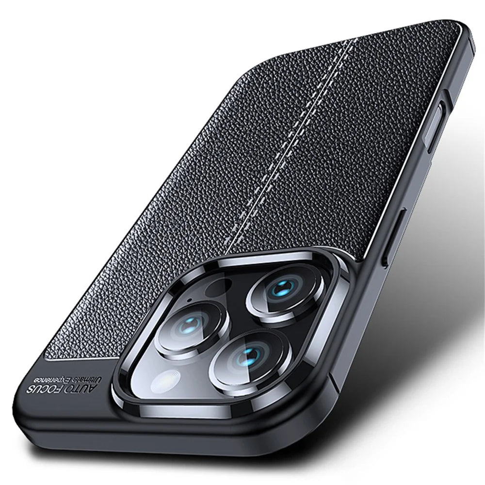 For iPhone 16 Pro Case Litchi Texture Shockproof TPU Phone Cover - Black - 2