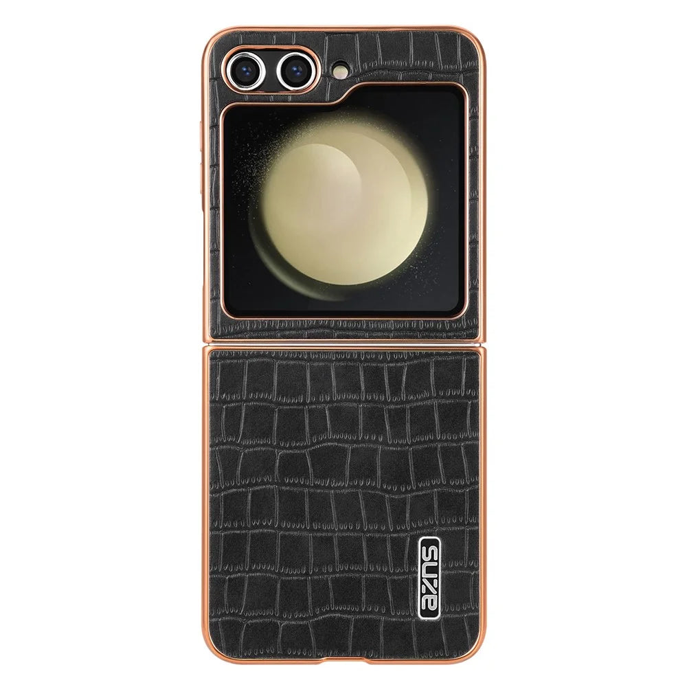 AZNS For Samsung Galaxy Z Flip7 FE 5G / Z Flip6 5G Case Crocodile Pattern PU Leather Phone Cover - Black - 3