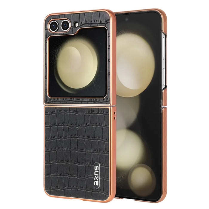 AZNS For Samsung Galaxy Z Flip5 5G Case Crocodile Texture PU+PC Phone Cover - Black - 2