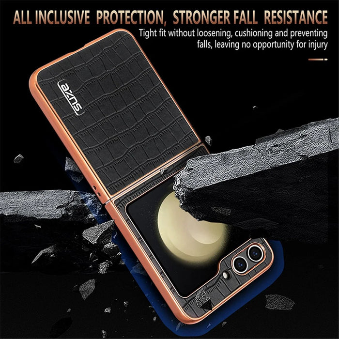 AZNS For Samsung Galaxy Z Flip5 5G Case Crocodile Texture PU+PC Phone Cover - Black - 5