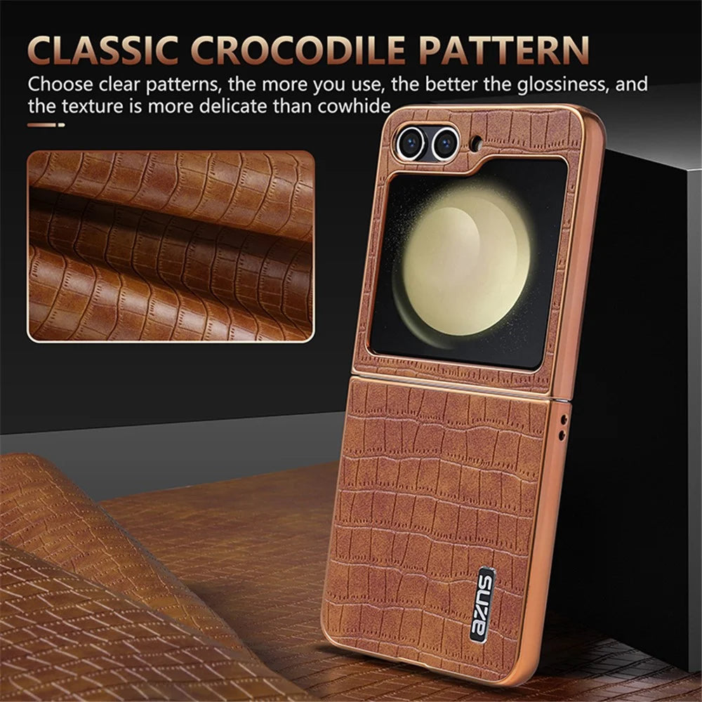 AZNS For Samsung Galaxy Z Flip5 5G Case Crocodile Texture PU+PC Phone Cover - Black - 6