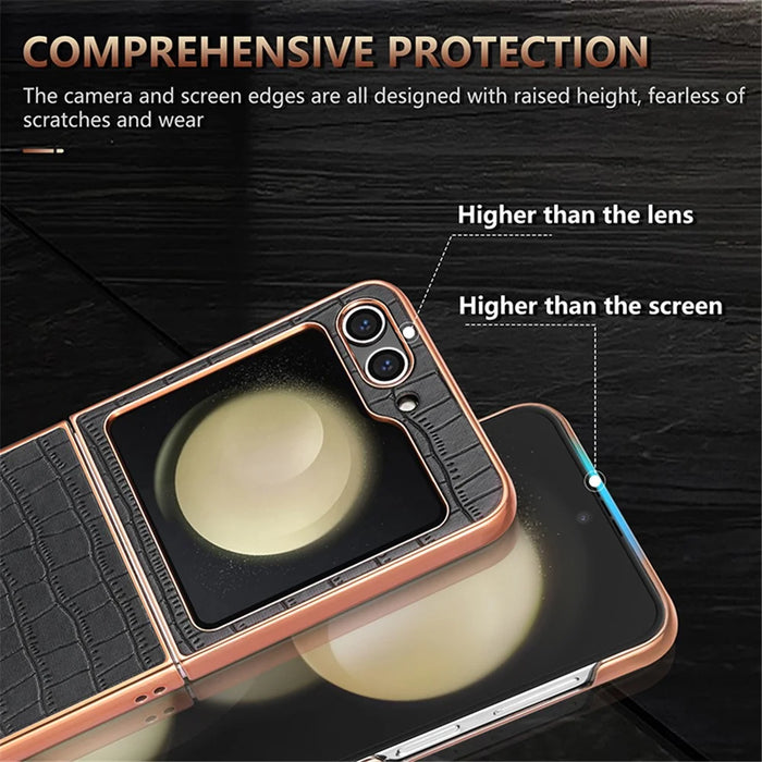 AZNS For Samsung Galaxy Z Flip5 5G Case Crocodile Texture PU+PC Phone Cover - Black - 7