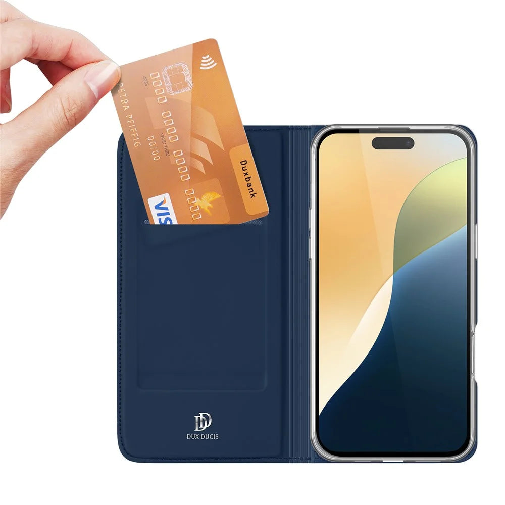 DUX DUCIS Skin Pro Series For iPhone 16 Plus Case Card Slot Stand Leather Phone Cover - Blue - 2