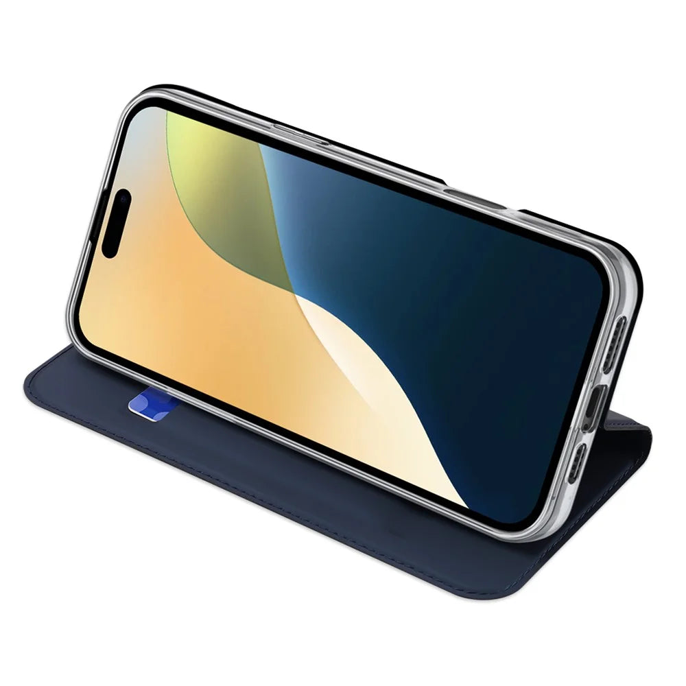DUX DUCIS Skin Pro Series For iPhone 16 Plus Case Card Slot Stand Leather Phone Cover - Blue - 3