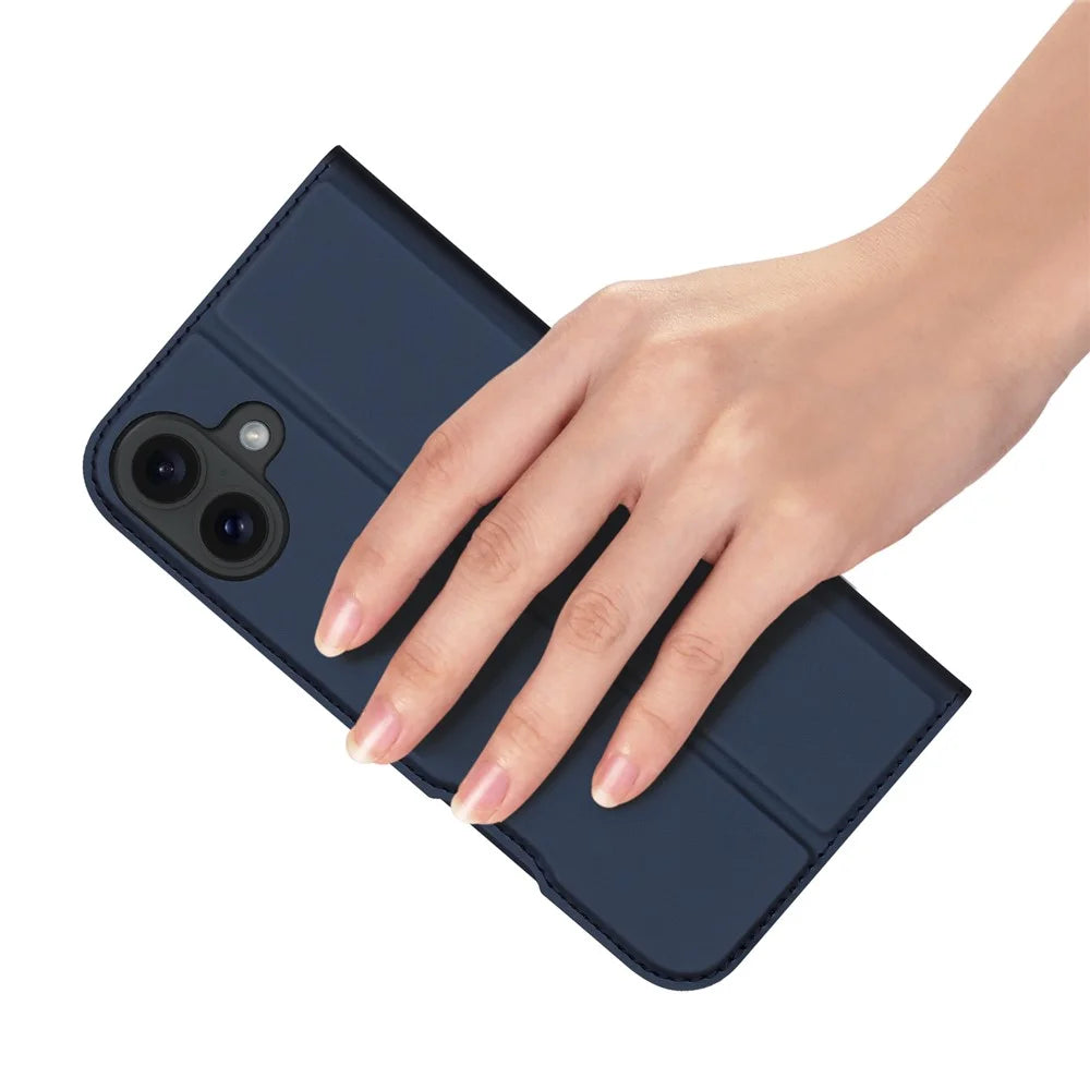 DUX DUCIS Skin Pro Series For iPhone 16 Plus Case Card Slot Stand Leather Phone Cover - Blue - 6