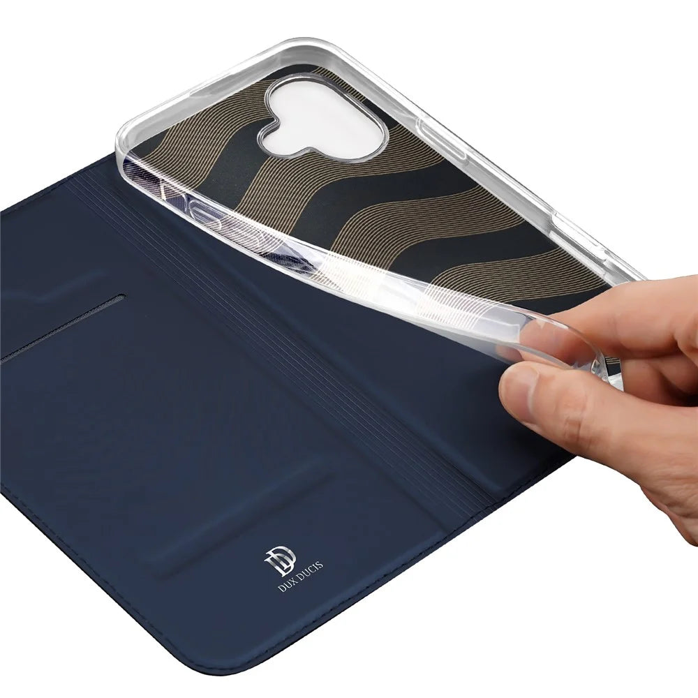 DUX DUCIS Skin Pro Series For iPhone 16 Plus Case Card Slot Stand Leather Phone Cover - Blue - 7