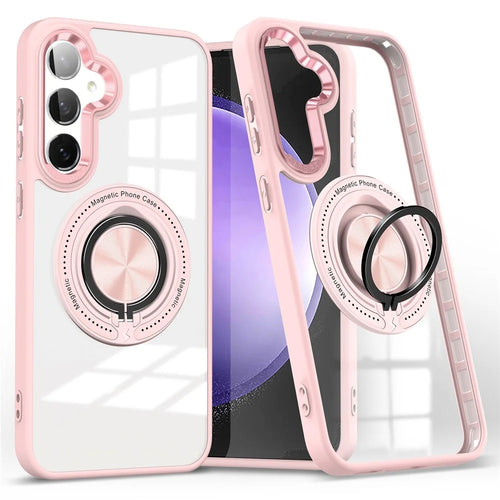 For Samsung Galaxy S23 FE Case Magnetic Ring Holder Kickstand PC+TPU Phone Cover - Pink - 1
