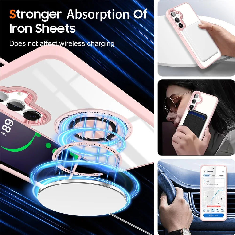 For Samsung Galaxy S23 FE Case Magnetic Ring Holder Kickstand PC+TPU Phone Cover - Pink - 4