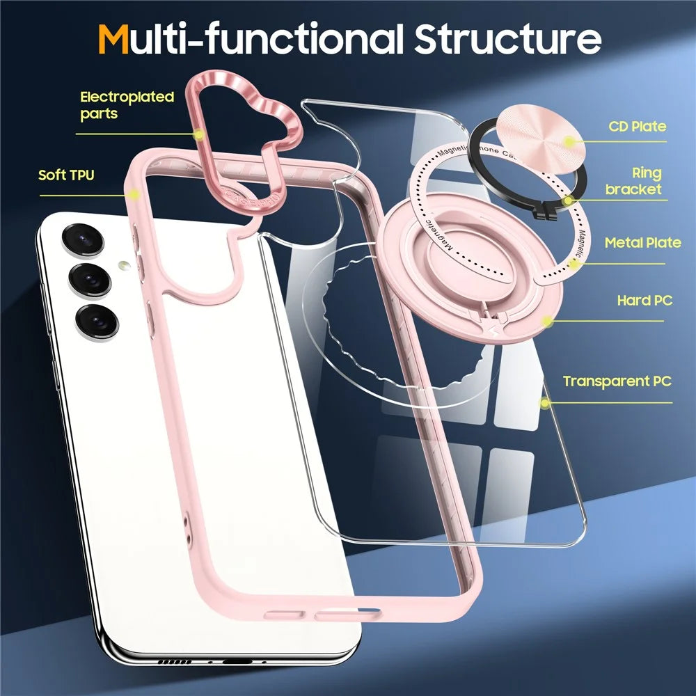 For Samsung Galaxy S23 FE Case Magnetic Ring Holder Kickstand PC+TPU Phone Cover - Pink - 5