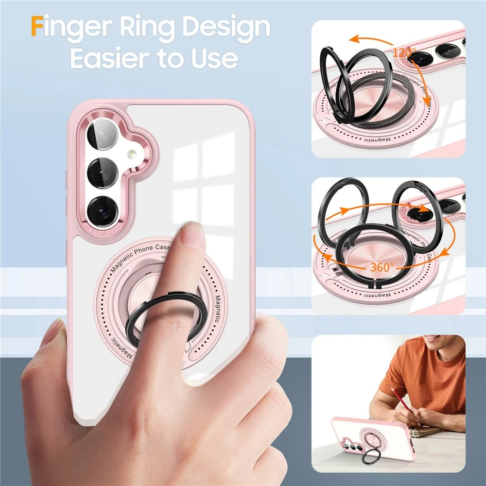 For Samsung Galaxy S23 FE Case Magnetic Ring Holder Kickstand PC+TPU Phone Cover - Pink - 6