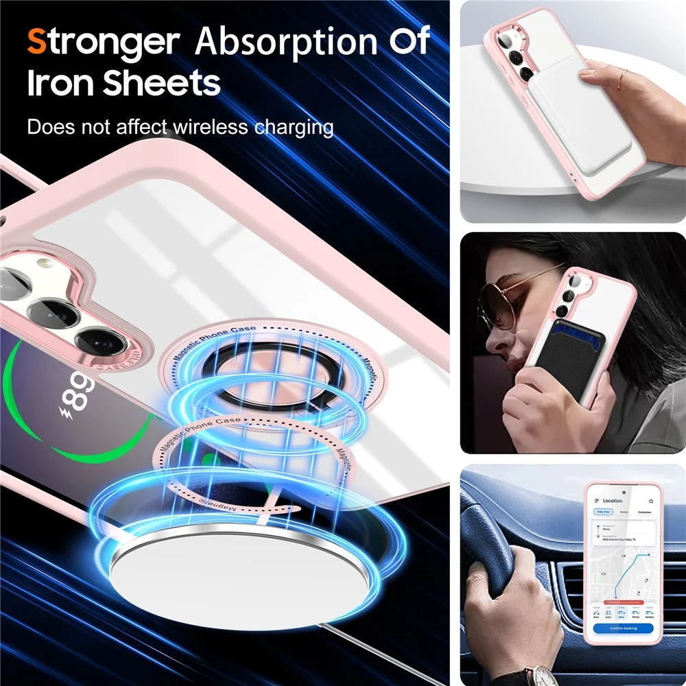 For Samsung Galaxy S23 Case PC+TPU 2-in-1 Magnetic Kickstand Phone Cover - Pink - 4