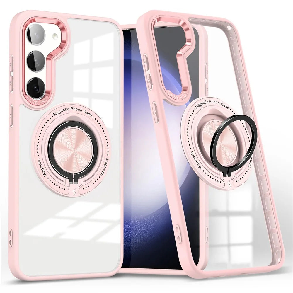 For Samsung Galaxy S23+ Case PC+TPU Kickstand Phone Cover Magnetic Case - Pink - 1