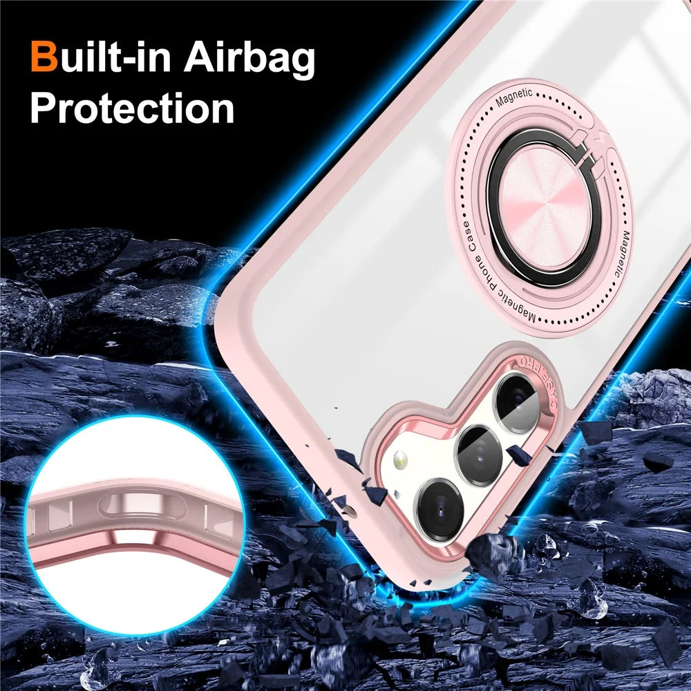 For Samsung Galaxy S23+ Case PC+TPU Kickstand Phone Cover Magnetic Case - Pink - 3